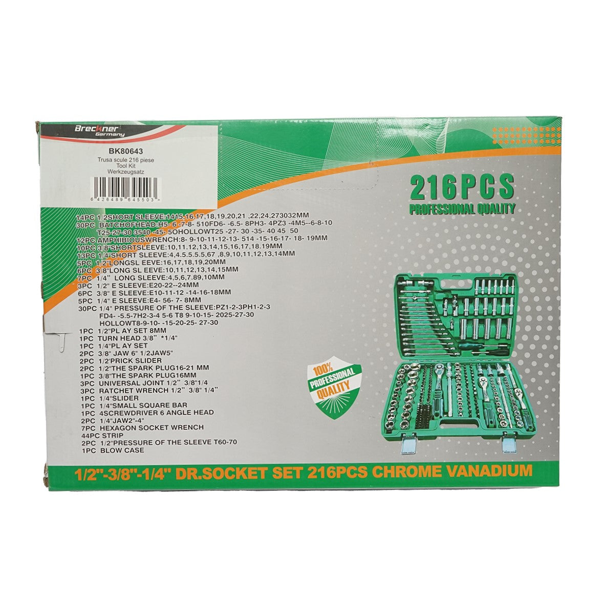 Set di chiavi combinate tubolari fisse a cricchetto trainer 216 pezzi Breckner Germany - immagine 2