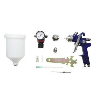 Set di pistola a spruzzo per verniciatura da 600 ml con regolatore di pressione dell'aria, ugello HVLP da 1,4/1,7 mm, pressione massima 3,1 bar. - immagine 2