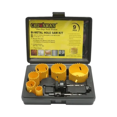 Set di punte circolari bimetalliche Crownman da 9 pezzi da 22-64 mm per legno, cartongesso, PVC