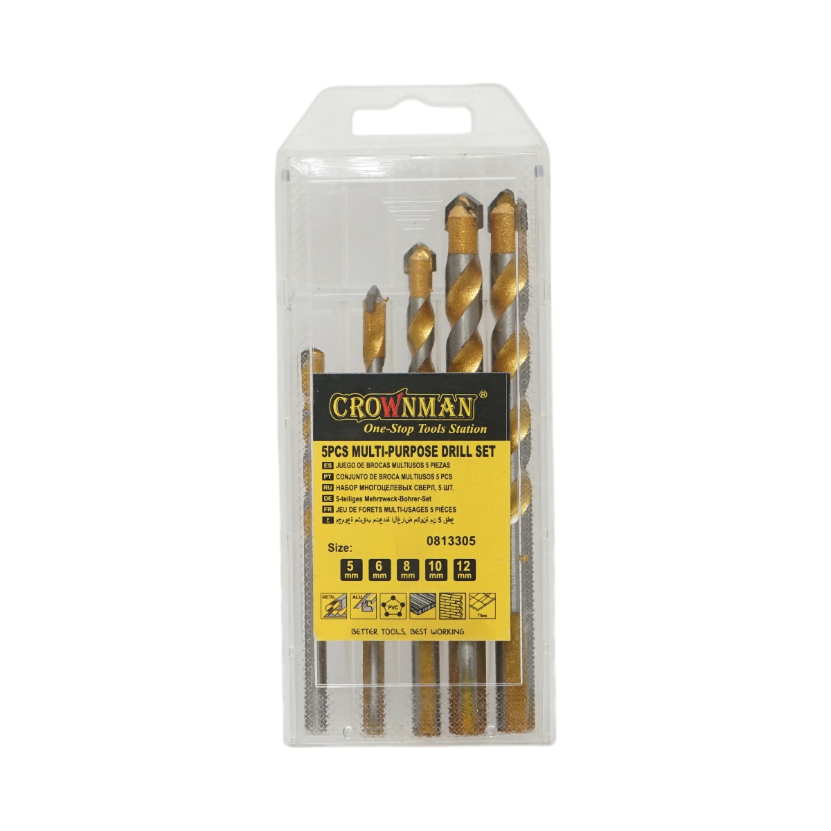 Set di punte multifunzione Crownman da 5 pezzi da 5-12 mm per metallo, alluminio, legno, PVC, piastrelle