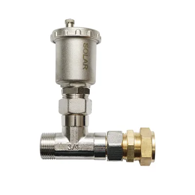 Set di sfiato automatico con raccordo T 3/4 per impianti solari residenziali, temperatura massima 180°C