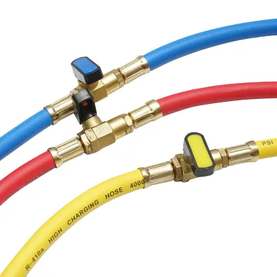 Set di tubi flessibili con rubinetto da 180 cm, 3 colori, per la ricarica del freon R-410a - immagine 4