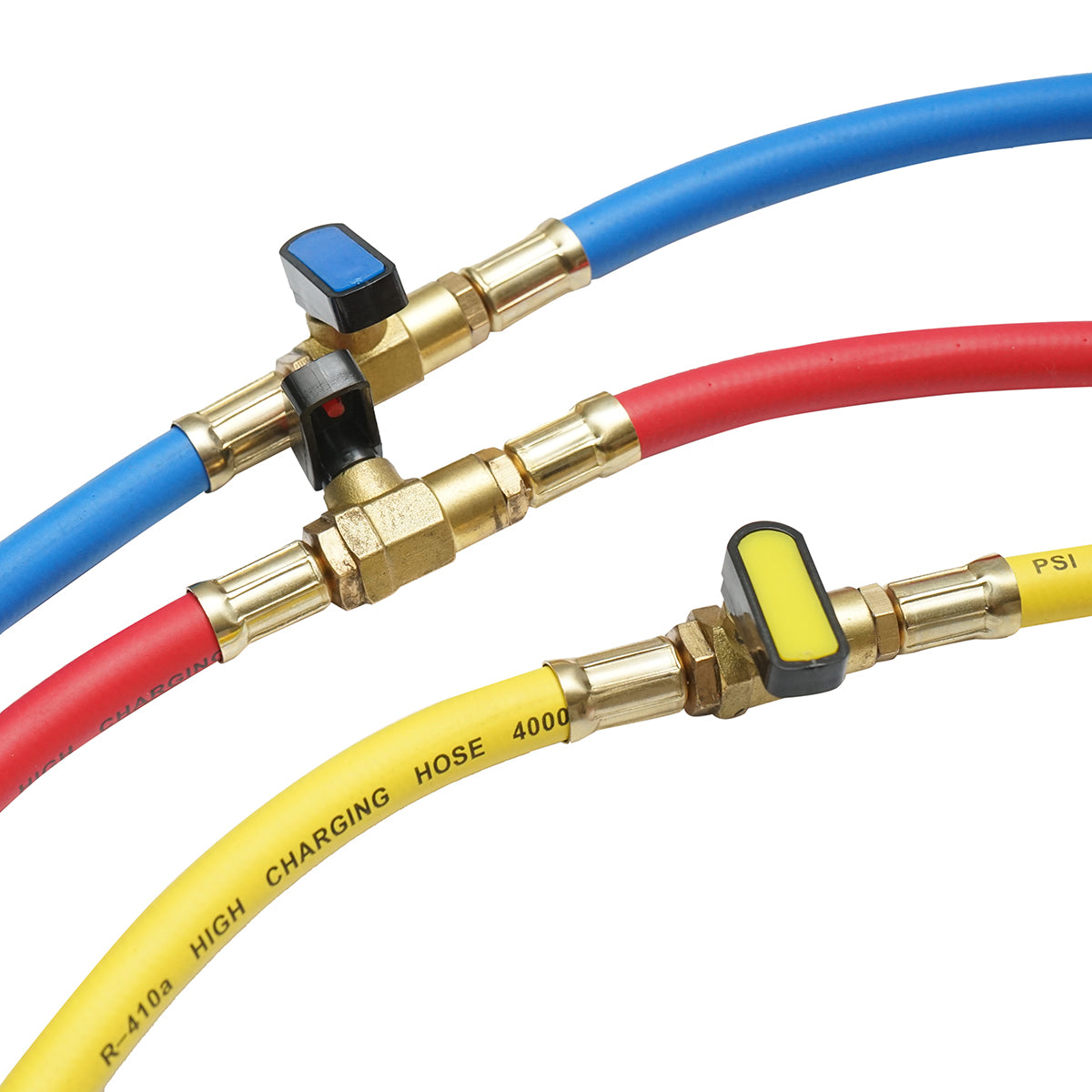Set di tubi flessibili con rubinetto da 180 cm, 3 colori, per la ricarica del freon R-410a - immagine 4