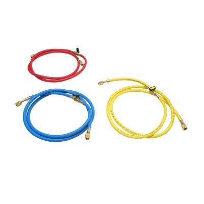 Set di tubi flessibili con rubinetto da 180 cm, 3 colori, per la ricarica del freon R-410a - immagine 2