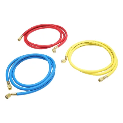 Set di tubi flessibili da 180 cm, 3 colori, per la ricarica di freon R12, R22, R134a, 404, 502 - immagine 2
