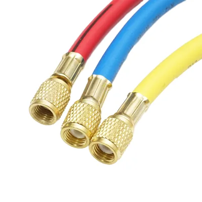 Set di tubi flessibili da 180 cm, 3 colori, per la ricarica di freon R12, R22, R134a, 404, 502 - immagine 3