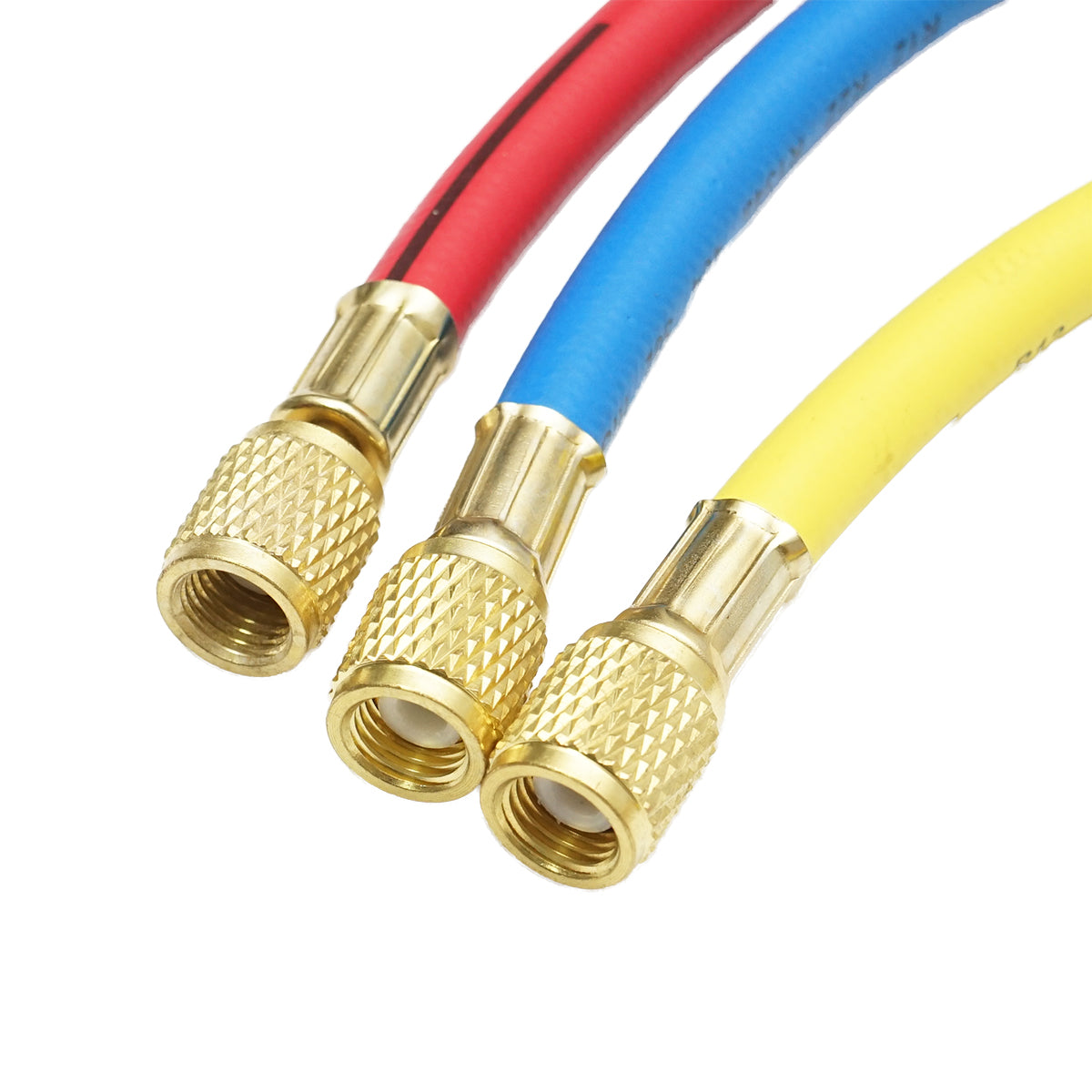 Set di tubi flessibili da 180 cm, 3 colori, per la ricarica di freon R12, R22, R134a, 404, 502 - immagine 3