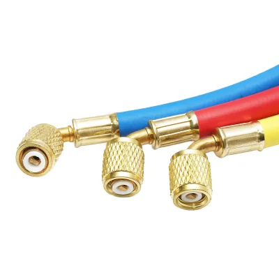 Set di tubi flessibili da 180 cm, 3 colori, per la ricarica di freon R12, R22, R134a, 404, 502 - immagine 4