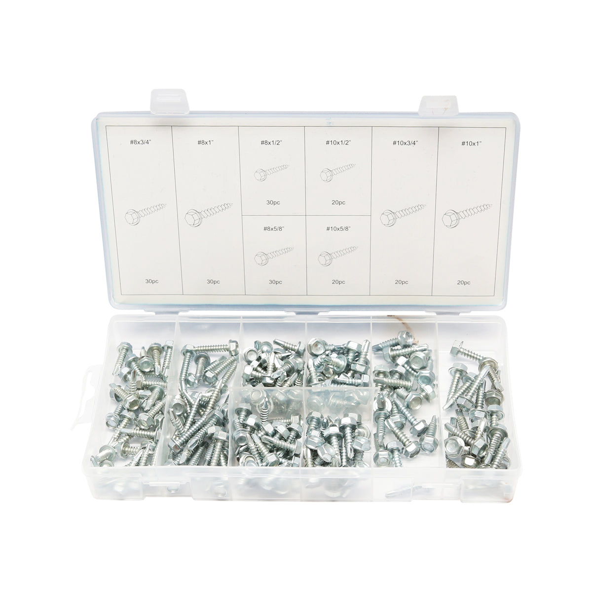 Set di viti autoforanti per lamiera con testa esagonale, 200 pezzi - immagine 2