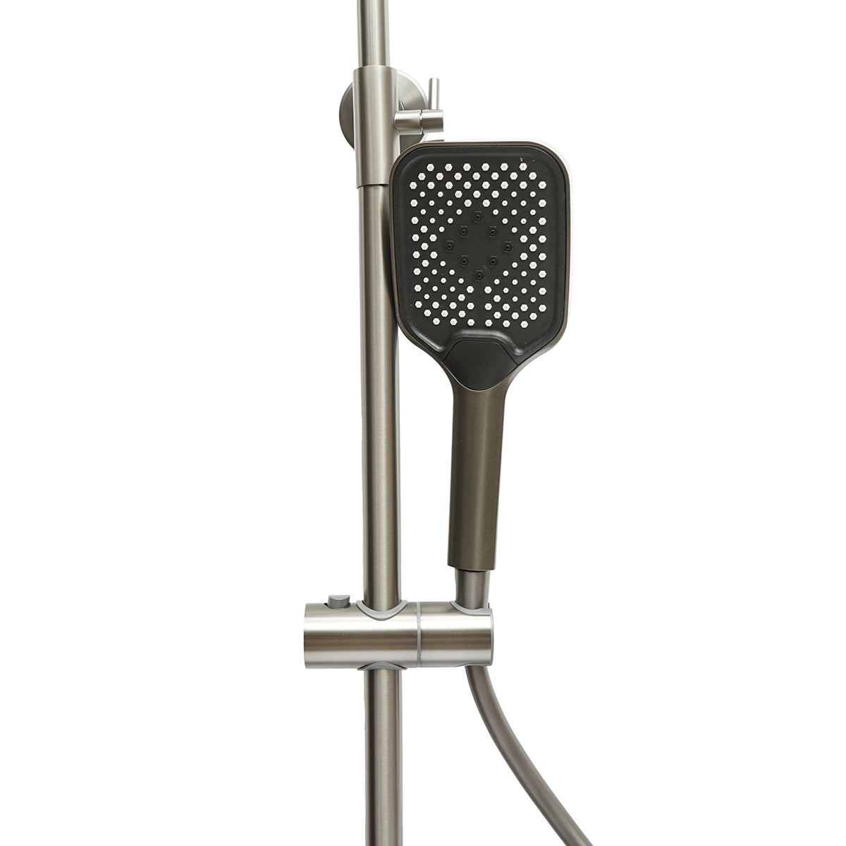 Set doccia multifunzionale con termostato, display digitale della temperatura dell’acqua, 4 funzioni di erogazione dell’acqua, bocca per vasca, soffione rettangolare, doccetta a mano, doccia bidet, colore grigio. - immagine 5