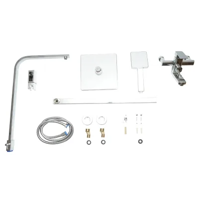 Set doccia multifunzionale da parete con doccetta a mano, bocca per vasca, soffione rettangolare, cartuccia in ceramica, finitura cromo lucido. - immagine 2