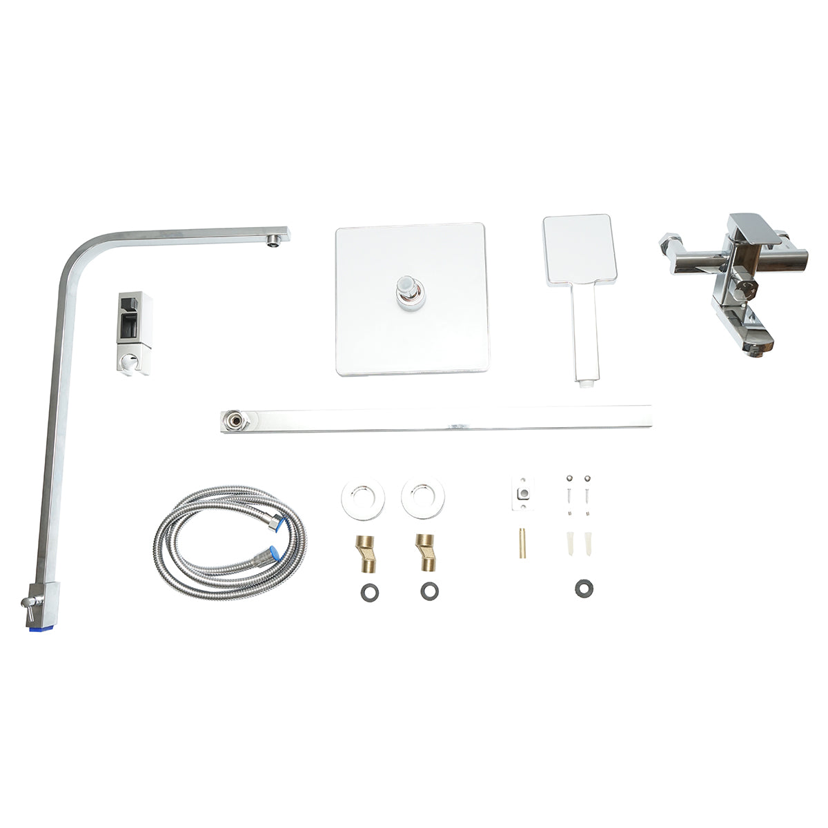 Set doccia multifunzionale da parete con doccetta a mano, bocca per vasca, soffione rettangolare, cartuccia in ceramica, finitura cromo lucido. - immagine 2