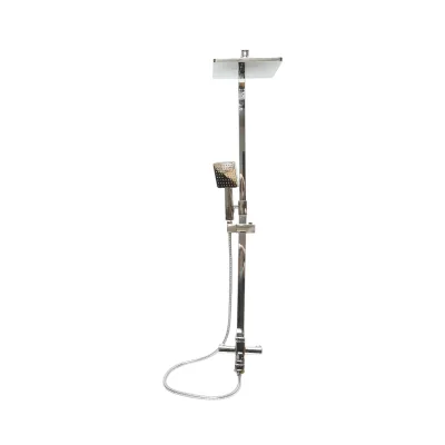 Set doccia multifunzionale da parete con doccetta a mano, bocca per vasca, soffione rettangolare, cartuccia in ceramica, finitura cromo lucido. - immagine 3