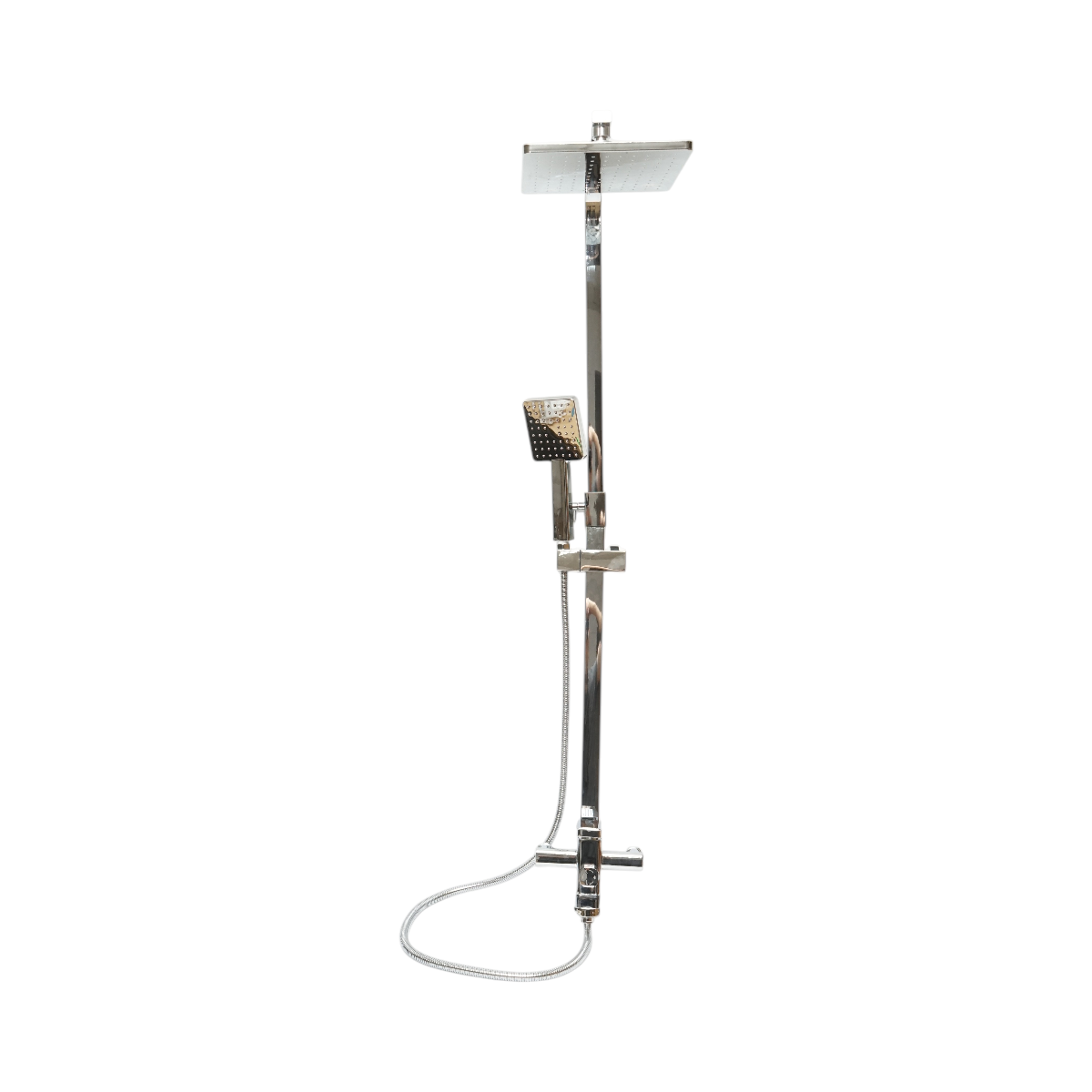 Set doccia multifunzionale da parete con doccetta a mano, bocca per vasca, soffione rettangolare, cartuccia in ceramica, finitura cromo lucido. - immagine 3