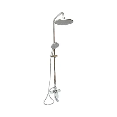 Set doccia multifunzionale da parete con doccetta a mano, bocca per vasca, soffione rotondo, cartuccia in ceramica, finitura cromo lucido. - immagine 3