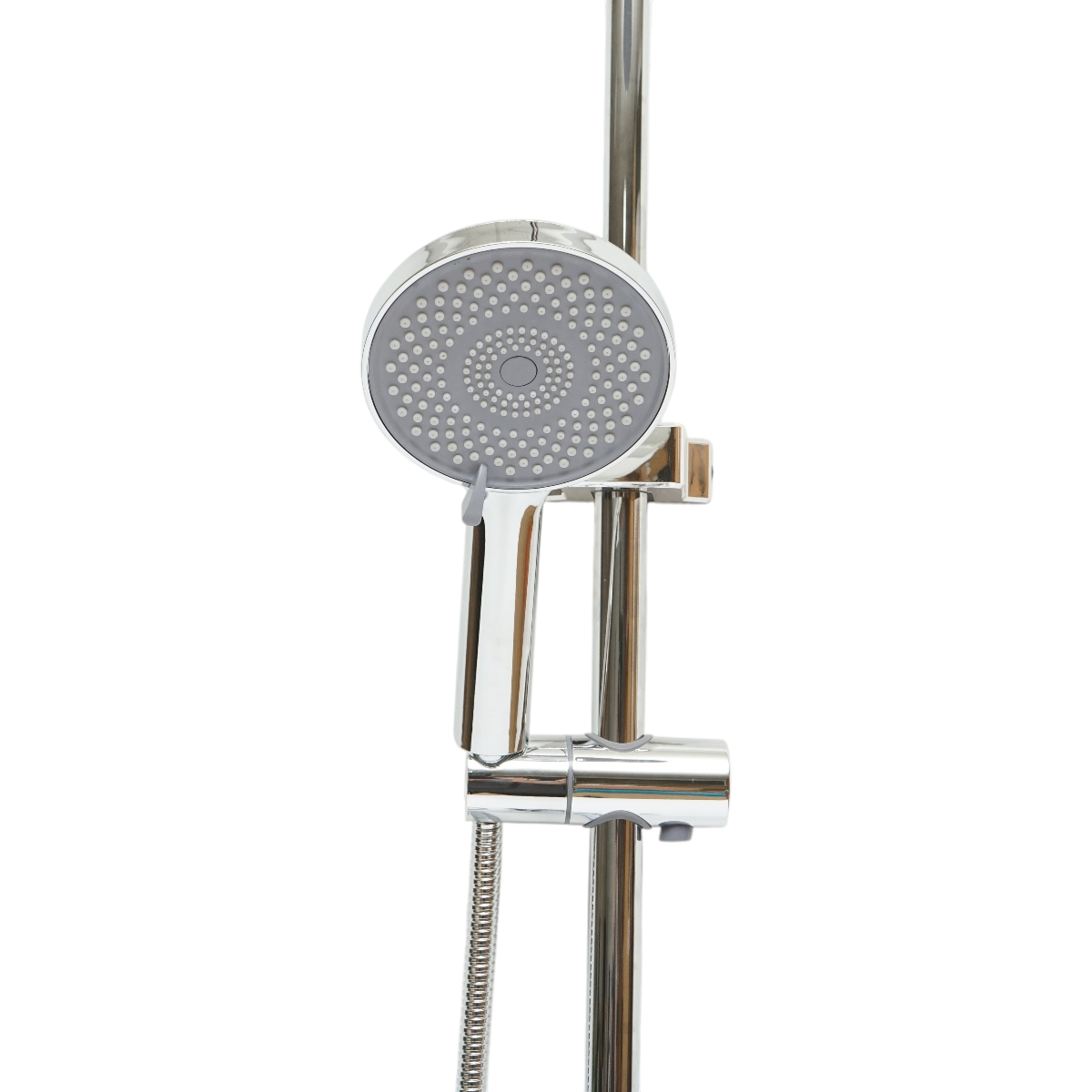 Set doccia multifunzionale da parete con doccetta a mano, bocca per vasca, soffione rotondo, cartuccia in ceramica, finitura cromo lucido. - immagine 6