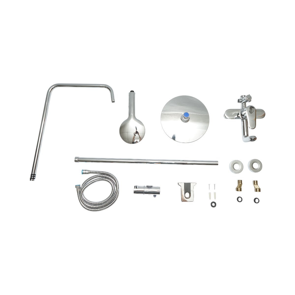 Set doccia multifunzionale da parete con doccetta a mano, bocca per vasca, soffione rotondo, cartuccia in ceramica, finitura cromo lucido. - immagine 2