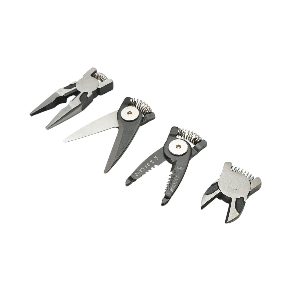 Set multifunzionale 5 in 1 con forbici, pinze brevettate per tagliare, crimpare, spelare cavi - immagine 5