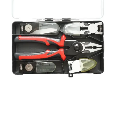 Set multifunzionale 5 in 1 con forbici, pinze brevettate per tagliare, crimpare, spelare cavi - immagine 4