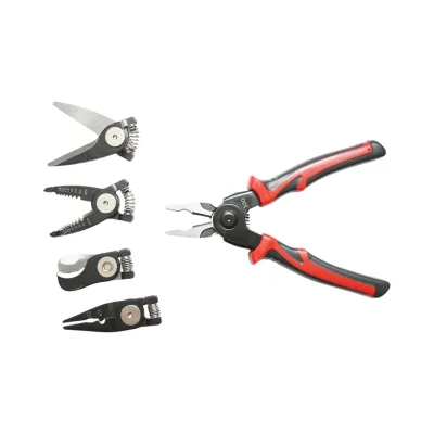 Set multifunzione 5 in 1 con forbici, pinze brevettate, taglierina, crimpatrice e spelafili. - immagine 2