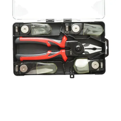 Set multifunzione 5 in 1 con forbici, pinze brevettate, taglierina, crimpatrice e spelafili. - immagine 4