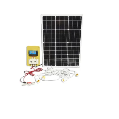 Set pannello solare 50W fotovoltaico monocristallino 670x540x30mm 12-24V batteria 12/17Ah 4 lampadine 9W - immagine 2