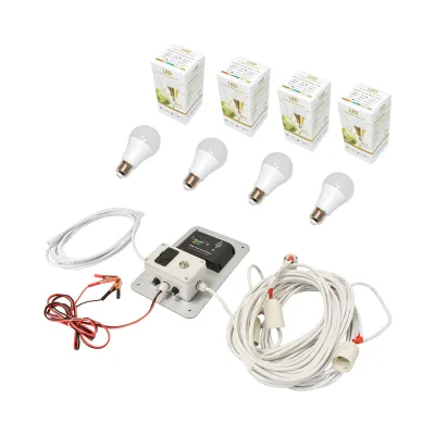 Set pannello solare 50W fotovoltaico monocristallino 670x540x30mm 12-24V presa accendisigari con 4 lampadine 9W - immagine 6