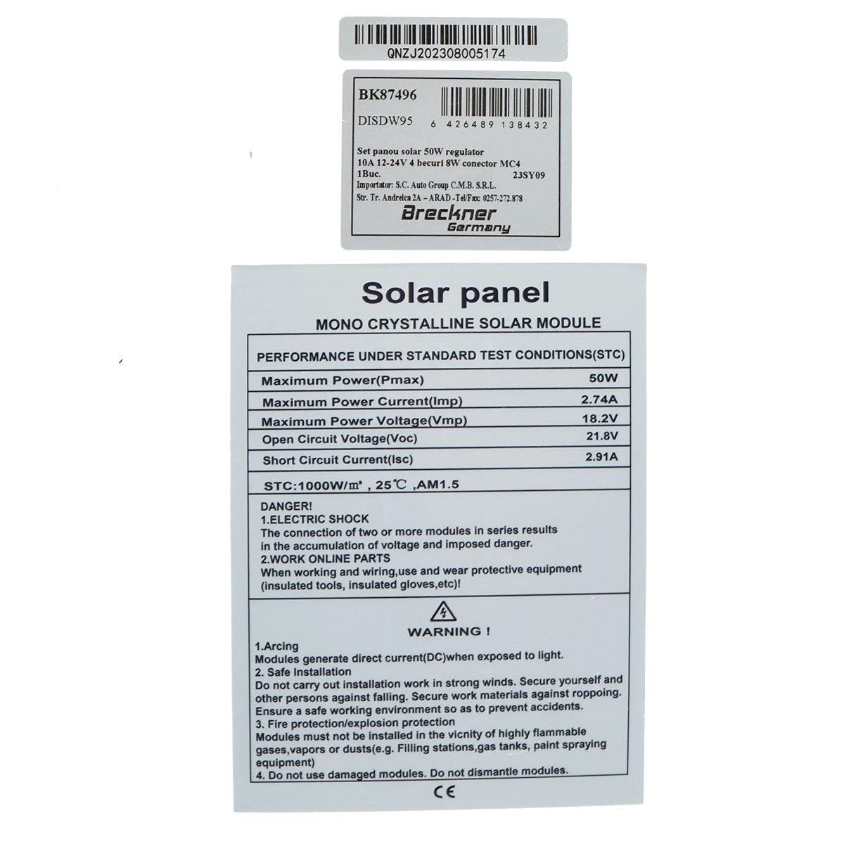 Set Pannello Solare 50W Regolatore Fotovoltaico Monocristallino 10A 2xUSB 12/24V 4 Lampadine LED 9W - immagine 6