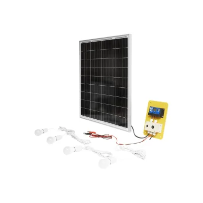 Set pannello solare 75W fotovoltaico monocristallino 790x690x75mm 12-24V 4 lampadine LED 9W B - immagine 2