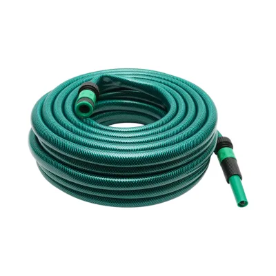 Set tubo da giardino in PVC intrecciato 3/4 pollice – 20 m, con ugello spruzzatore regolabile, connettori e adattatore rubinetto 3/4 pollice – Breckner Germany