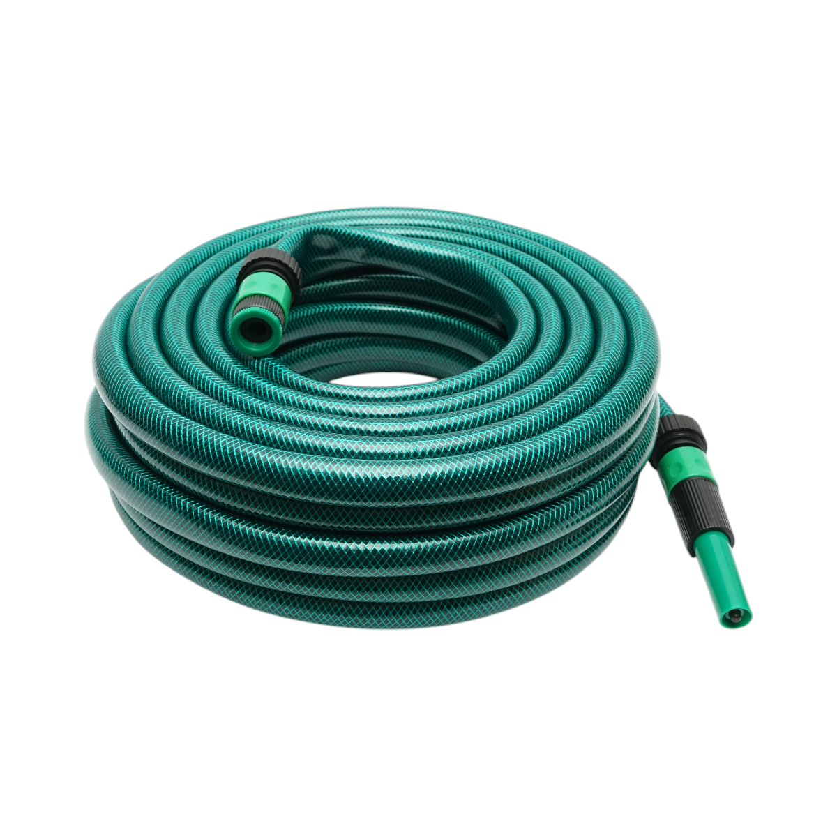 Set tubo da giardino in PVC intrecciato 3/4 pollice – 20 m, con ugello spruzzatore regolabile, connettori e adattatore rubinetto 3/4 pollice – Breckner Germany