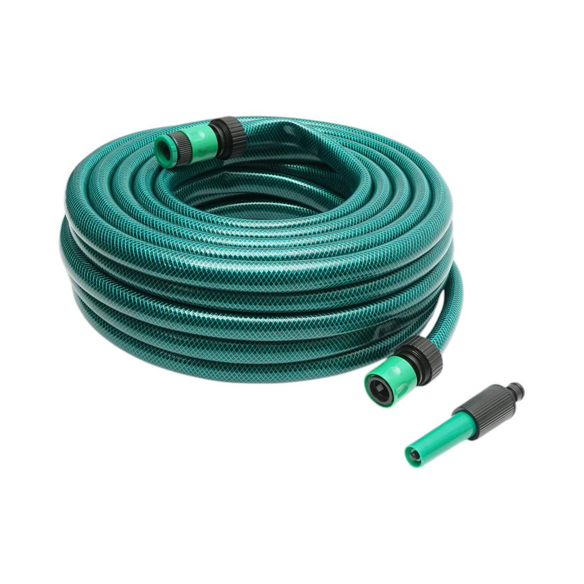 Set tubo da giardino in PVC intrecciato 3/4 pollice – 20 m, con ugello spruzzatore regolabile, connettori e adattatore rubinetto 3/4 pollice – Breckner Germany - immagine 2
