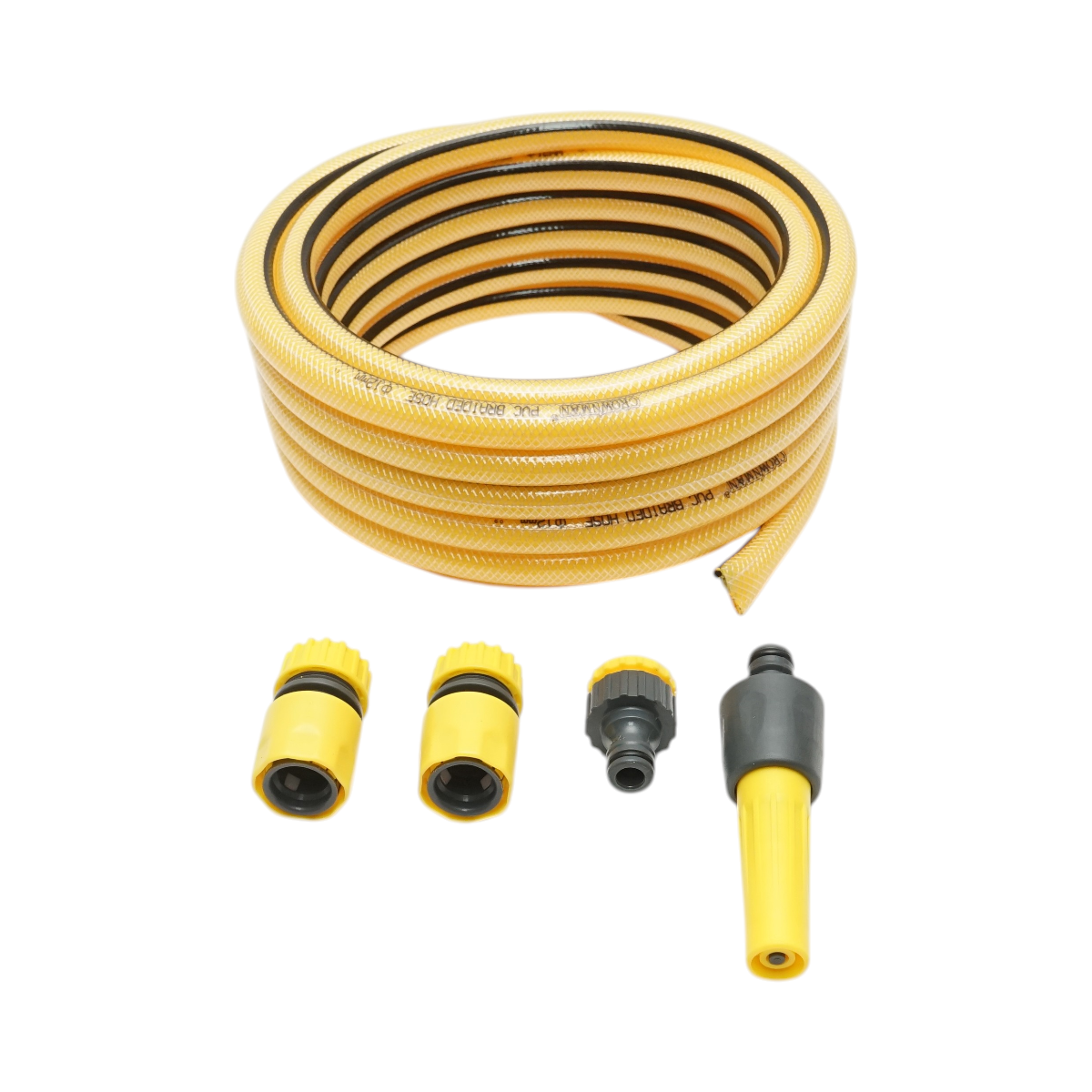 Set tubo da giardino in PVC intrecciato da 1/2, rotolo da 7,5 m con ugello spruzzatore, set di connettori Crownman e adattatore