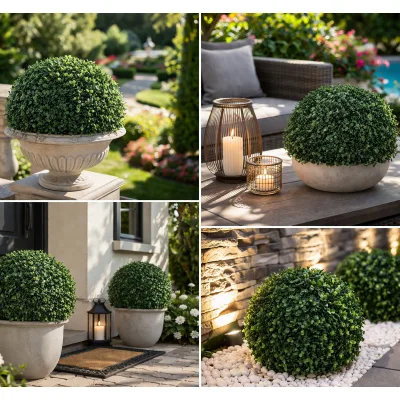 Sfera decorativa artificiale verde con foglie 20 cm - immagine 6