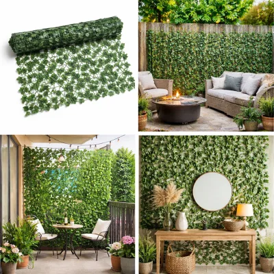 Siepe artificiale decorativa verde con foglie di edera 300x100 cm