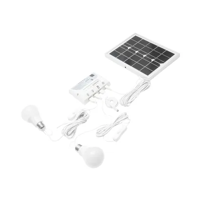 Sistema di illuminazione con 2 lampadine, pannello solare 5V/5,5W e 1xUSB per ricarica telefono