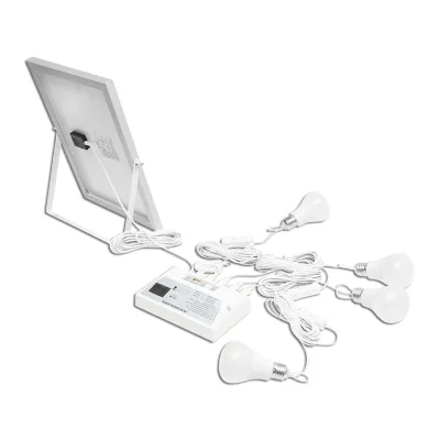 Sistema di illuminazione con 4 lampadine LED, pannello solare 9V/12W e 1xUSB per ricarica telefono - immagine 3