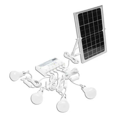 Sistema di illuminazione con 4 lampadine LED, pannello solare 9V/12W e 1xUSB per ricarica telefono - immagine 2