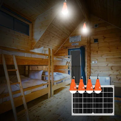 Sistema di illuminazione con lampadine 4x16 LED, pannello solare 5V/10W e telecomando - immagine 3