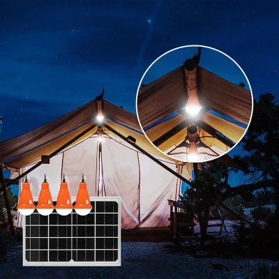 Sistema di illuminazione con lampadine 4x16 LED, pannello solare 5V/10W e telecomando - immagine 4
