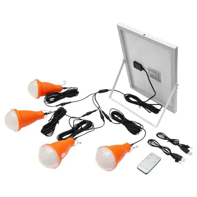 Sistema di illuminazione con lampadine 4x16 LED, pannello solare 5V/10W e telecomando - immagine 2