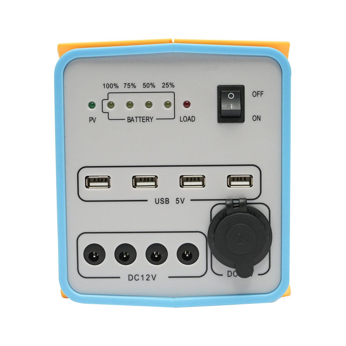 Sistema di illuminazione con pannello solare, batteria LifePo4 12,8V/12Ah e 3 lampadine LED 3W/12V, 4 uscite USB 5V - immagine 5
