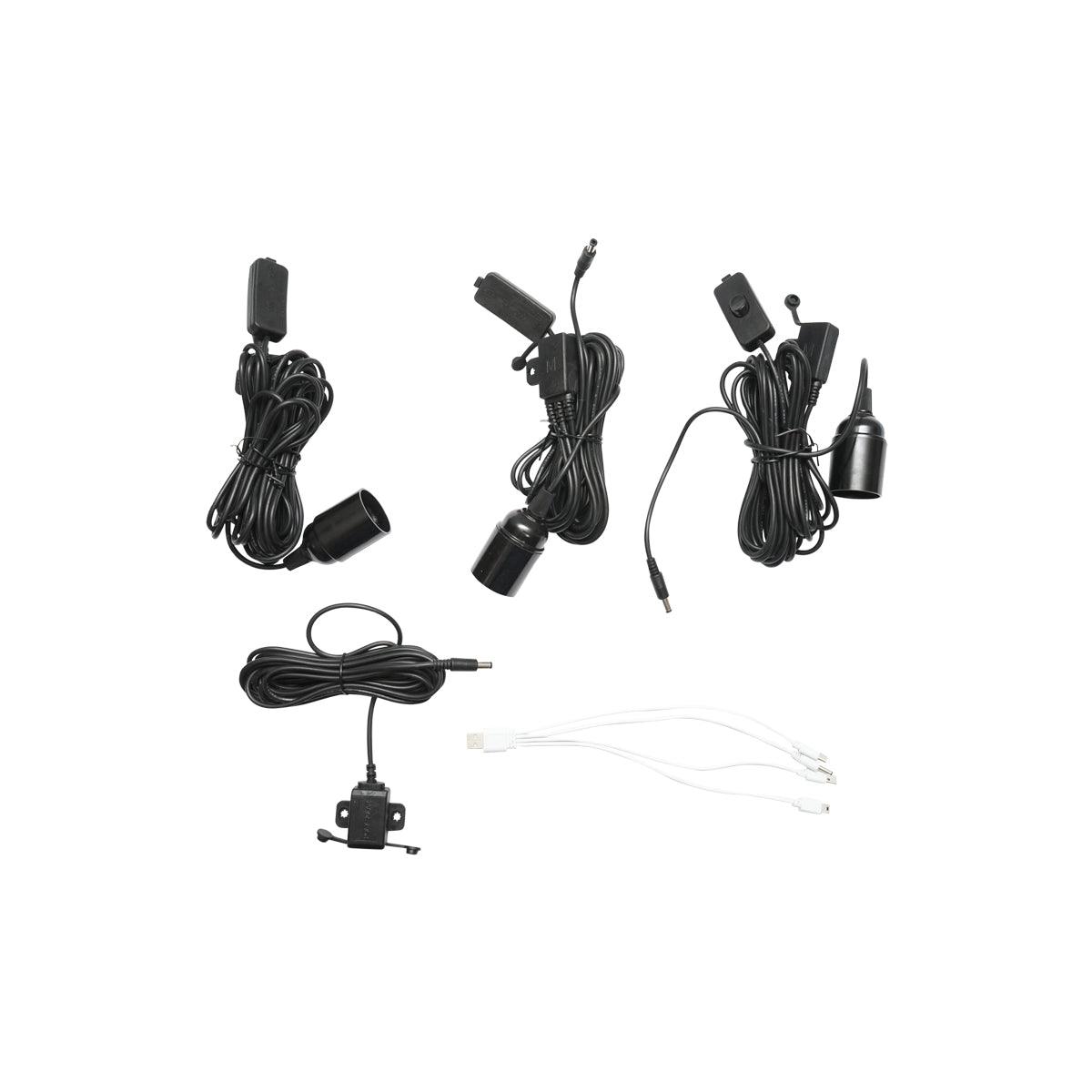 Sistema di illuminazione con pannello solare, batteria LifePo4 12,8V/12Ah e 3 lampadine LED 3W/12V, 4 uscite USB 5V - immagine 3
