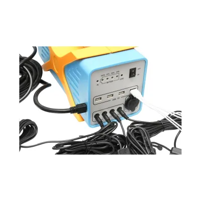 Sistema di illuminazione con pannello solare, batteria LifePo4 12,8V/12Ah e 3 lampadine LED 3W/12V, 4 uscite USB 5V - immagine 2