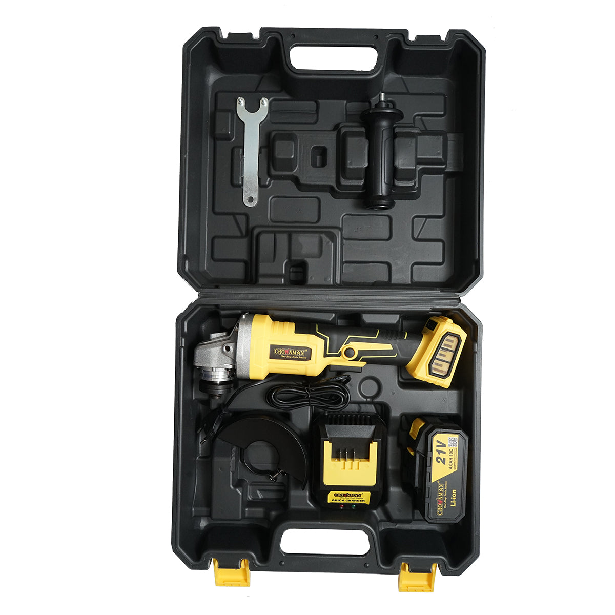 Smerigliatrice angolare con batteria al litio 21V/4Ah, motore brushless, 3 velocità, diametro disco 115mm Crownman - immagine 3