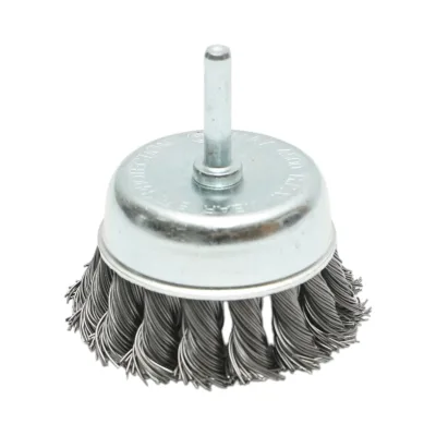 Spazzola a tazza in filo metallico ritorto da 75 mm, albero da 6 mm, velocità massima 4500 giri/min. Breckner Germany