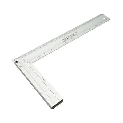 Squadra da falegnameria con livella professionale, 350mm (14 pollici), manico in alluminio, righello in acciaio inox, Crownman - immagine 3