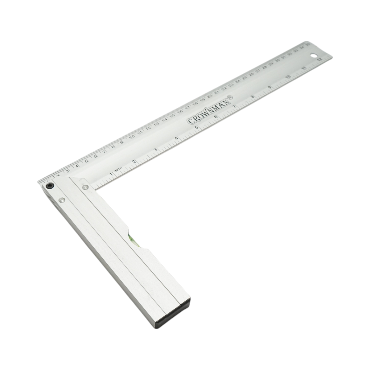 Squadra da falegnameria con livella professionale, 350mm (14 pollici), manico in alluminio, righello in acciaio inox, Crownman - immagine 3