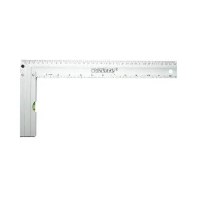 Squadra da falegnameria con livella professionale, 350mm (14 pollici), manico in alluminio, righello in acciaio inox, Crownman