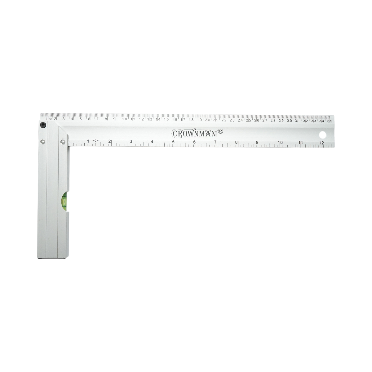 Squadra da falegnameria con livella professionale, 350mm (14 pollici), manico in alluminio, righello in acciaio inox, Crownman